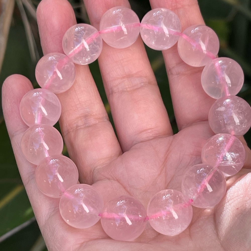 Top quality 14mm rose quartz bead stretchy bangle bracelet - Picture 2 of 8